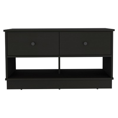 Airsurfer Storage Bench with Two Open Shelves and Two Drawers, Versatile Entryway Seating Organizer for Living Room or Hallway - Black