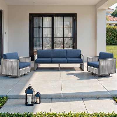 Belord 3PCS Patio Furniture Set with Patio Swivel Chairs, All Weather Wicker Rattan Outdoor Conversation Set with Patio Couch Sofa Meatl Swivel Chair