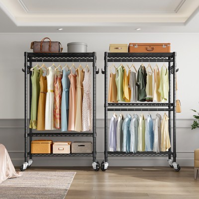 VIPEK Black Heavy Duty Rolling Garment Rack with Adjustable Shelves