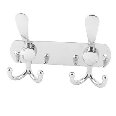 Unique Bargains Stainless Steel 2 Hooks Door Wall Mounted Towel Hooks and Hangers Silver Tone 1 Pc