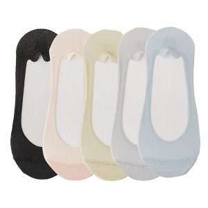 Anna-Kaci 5 Pairs Women No Show Mesh Panel Socks Low Cut Stretch Cotton Liner Non-Slip Design for Ballet Flats and Loafers - 1 of 4