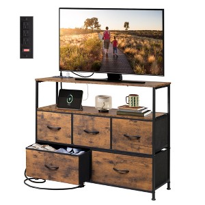 Dresser TV Stand, Entertainment Center with Fabric Drawers Unit, Media Console Table for Bedroom, Entryway, Living Room - 1 of 4
