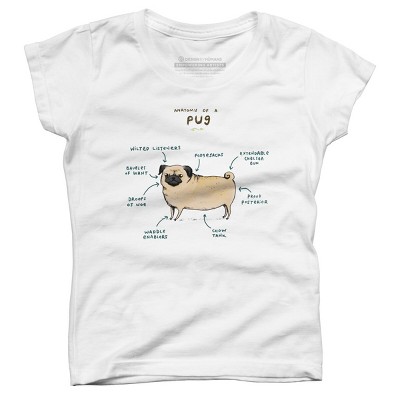 Girl's Design By Humans Anatomy of a Pug By SophieCorrigan T-Shirt