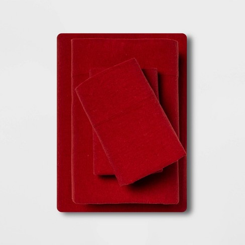 Full Holiday Solid Flannel Sheet Set Red - Threshold™ : Target