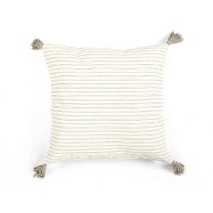 20"x20" Oversize Pinnacle Striped Square Throw Pillow Taupe/White - Lush Décor: Cotton, Feather & Down Filled, Indoor Couch Accessory - 1 of 3