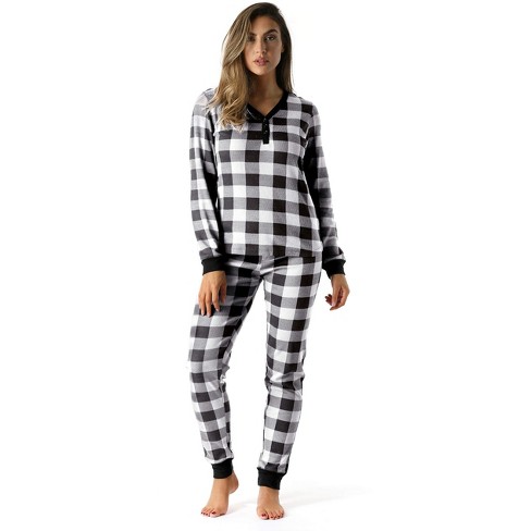 followme Buffalo Plaid 2 Piece Thermal Pajama Set For Women