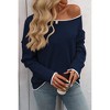 V For City Women's Contrast Trim Long Sleeve Crewneck Sweater Pollover Tops - 3 of 4