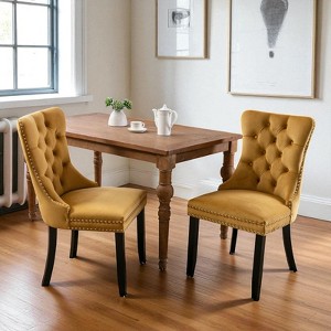 Mshliw Set of 2 Classic Velvet Upholstered Dining Chairs with Tufted Backs, Nailhead Trim and Solid Wood Legs for Dining Room - 1 of 4