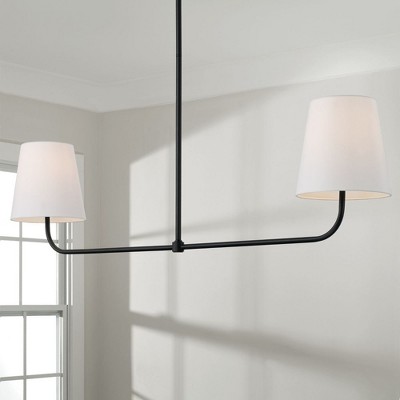 Brody Minimalist Matte Black Linear Pendant Chandelier with White Fabric Shades