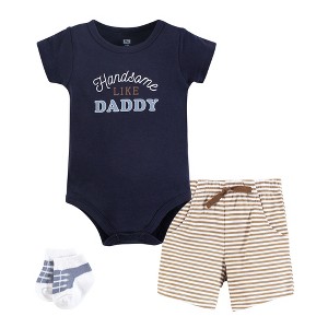 Hudson Baby Infant Boys Bodysuit, Short and Sock, Handsome Daddy - 1 of 4