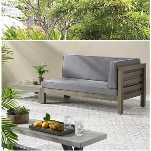CAVINAS Outdoor Furniture Set with Coffee Table, Acacia Wood Patio Sectional Set, Modern Patio Conversation Sets for Garden, Dark Gray - 1 of 4