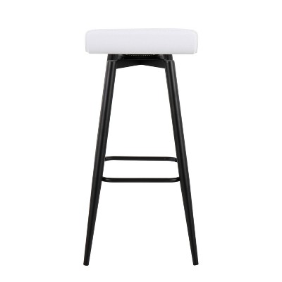 Ale White Faux Leather and Black Metal Bar Stools, Set of 2