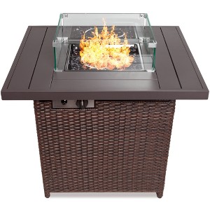 Best Choice Products 32in Fire Pit Table 50,000 BTU Outdoor Wicker Patio w/ Wind Guard, Glass Beads, Cover - 1 of 4