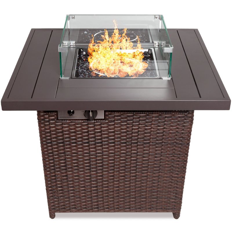 Best Choice Products 32in Fire Pit Table 50,000 BTU Outdoor Wicker Patio w/ Wind Guard, Glass Beads, Cover, 1 of 10