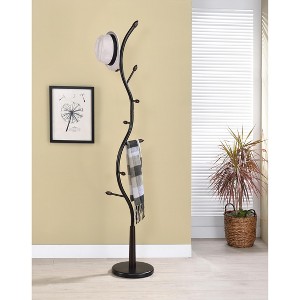 Kings Brand Furniture - Black Metal & Walnut Wood Hall Tree Coat & Hat Rack Stand - 1 of 4