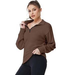 Coolmee Women's Half Zip Quilted Sweatshirts Long Sleeve Pullover Tops Casual Fashion Fall Tops - 1 of 4