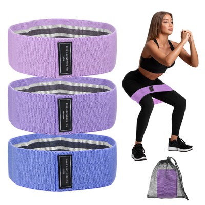 Unique Bargains Elastic Non-Slip Exercise Loops with Bag and Instruction Booty Resistance Bands 3 Pcs