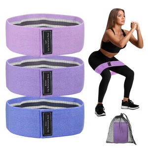 Unique Bargains Elastic Non-Slip Exercise Loops with Bag and Instruction Booty Resistance Bands 3 Pcs - 1 of 3