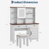 Makeup Vanity Desk Mirror with Lights & Power Outlet, Farmhouse Makeup Vanity Dressing Table with Solid Wood Stool, 2 Drawers & Glass Top - 3 of 4