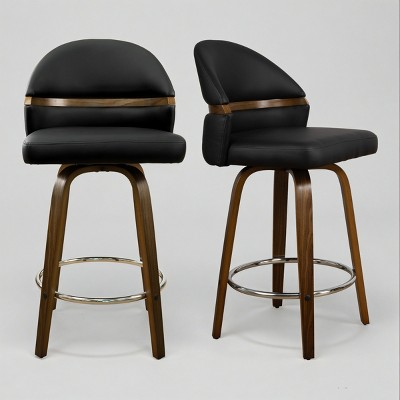 Art Leon Swivel Armless Barstool with Wood Legs, Set of 2