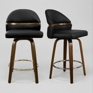 Art Leon Swivel Armless Barstool with Wood Legs, Set of 2 - 1 of 2