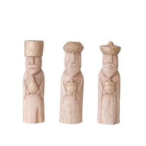 Storied Home Hand-Carved Mango Wood Wise Men Sculpture, Natural and Gold, Set of 3 - 1 of 2