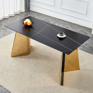 XIYUYEU Dining Table 63" Marble-Patterned Slab Table with Stainless Steel Butterfly Legs - 1 of 4