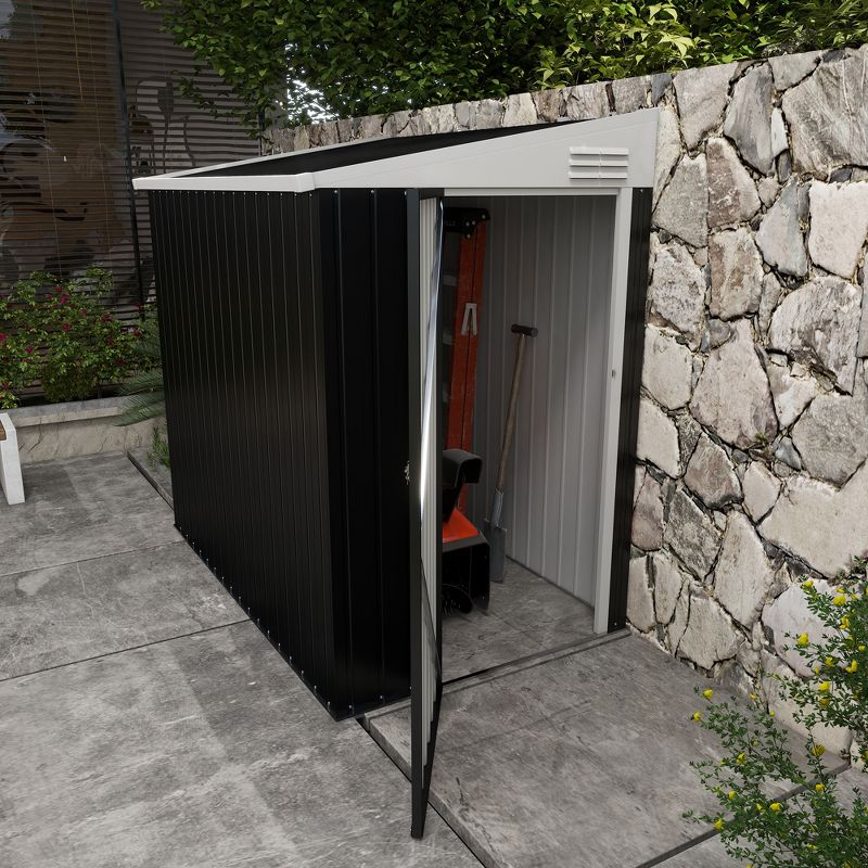 Outsunny 4' x 6' Steel Garden Storage Shed, Lean to Shed Outdoor Metal Tool House with Lockable Door & Air Vents for Backyard Patio Lawn, Dark Gray, 2 of 7