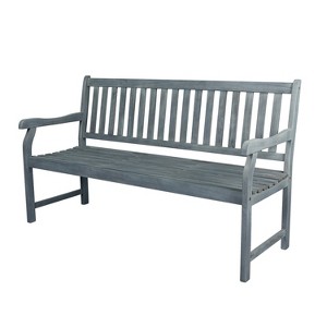 Laurel 3-Seat Slat-Back Acacia Wood Outdoor Garden Patio Bench - JONATHAN Y - 1 of 4