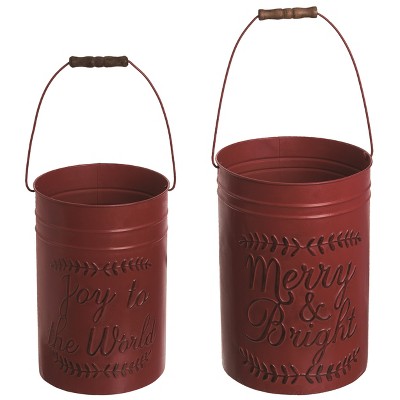 Transpac Metal 14 in. Red Christmas Deep Rustic Buckets Set of 2