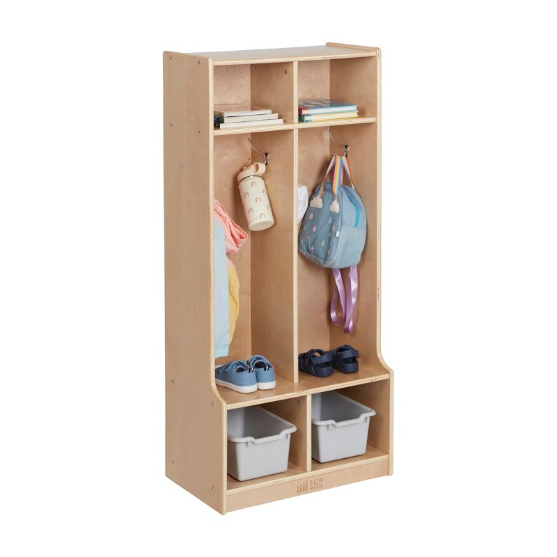 ECR4Kids 2-Section Coat Locker with Bench, Classroom Furniture, Natural, 4 of 13
