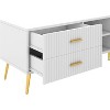 Acekool Modern TV Stand with 4 Hidden Storage Spaces, 3 Open Shelves & 2 Drawers, Supports TVs up to 77", White with Champagne Legs - 3 of 4