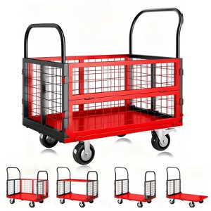 Platform Truck Cart with Cage, Multipurpose 6 In1 Foldable Flatbed Cart, 1800LBS Capacity Hand Moving Cart with 4 Swivel Casters for Laundry Garage - 1 of 4