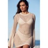 Womens Bell Sleeve Cover Ups for Bathing Suits Crochet Knit Crew Neck Sheer Dress - 4 of 4