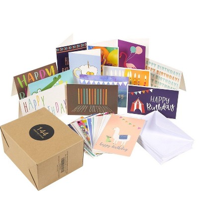 144-Pack Happy Birthday Cards Bulk Assortment, 36 Unique Assorted Designs, Blank Inside with Envelopes, for Workplace Employees Men Women Kids Parent