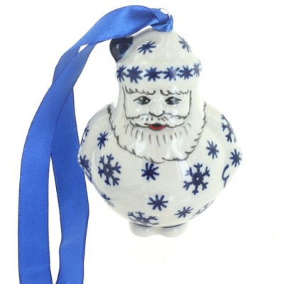 Blue Rose Polish Pottery Snow Flurry Santa Ornament