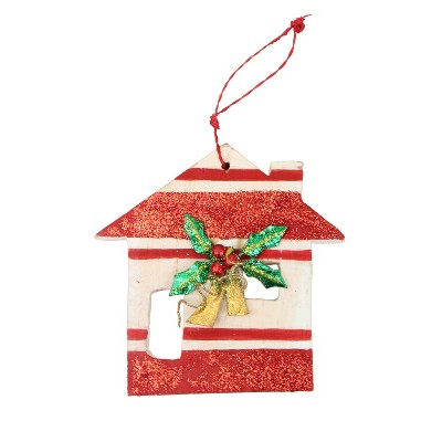 Beachcombers 3.5" Wood Red/White Beach Hut Ornament