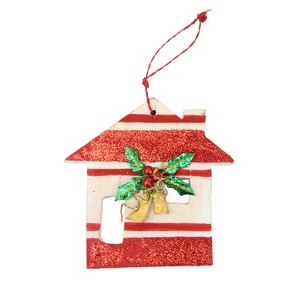 Beachcombers 3.5" Wood Red/White Beach Hut Ornament - 1 of 1
