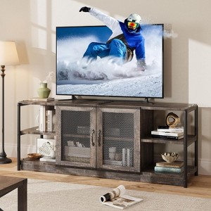 63" TV Stand with 2 Open Shelves and 2 Mesh Doors, Industrial Design Entertainment Center, Media Console Table for Living Room and Bedroom - 1 of 4