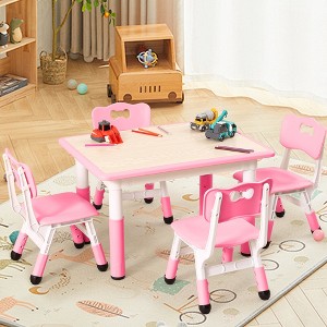 Children's table and 4 chairs, height-adjustable, doodle tabletop, multifunctional children's table and chair set for reading, drawing, dining - 1 of 4