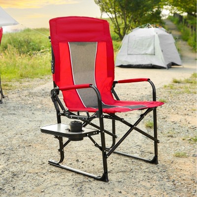 Camping Directors Chair, Heavy Duty With Side Table,Oversized Rocking Chair Outdoor With Pocket For Beach, Folding Chair That Rocks-Cuddlewood