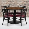 Flash Furniture 36'' Round Walnut Laminate Table Set with Round Base and 4 Ladder Back Metal Chairs - Burgundy Vinyl Seat - 2 of 2