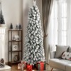 FIONECA Prelit Snow Flocked Artificial Hinged Slim Pencil Christmas Tree With Warm White LED Lights - 4 of 4