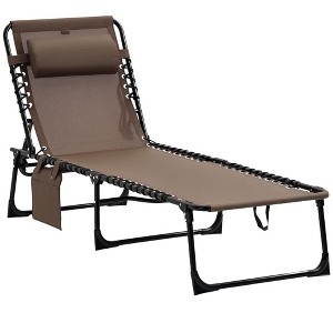 Resenkos Reclining Chaise Lounge Chair, Portable Sun Lounger, Folding Camping Cot With Adjustable Backrest and Removable Pillow, - 1 of 4