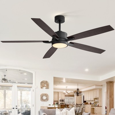 Airsurfer 65" Ceiling Fan with LED Light and Remote, 5 Wood-Finish Blades, Matte Black Body, Color-Changing, Modern Indoor Fan