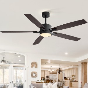Airsurfer 65" Ceiling Fan with LED Light and Remote, 5 Wood-Finish Blades, Matte Black Body, Color-Changing, Modern Indoor Fan - 1 of 4