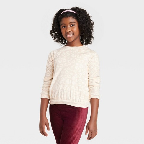 Girls' Crewneck Micro Fleece Pullover Sweatshirt - Cat & Jack™ Beige S ...