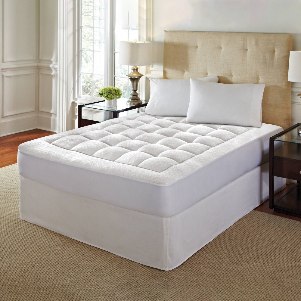 LoftWorks Full 1.5" Washable Memory Foam Mattress Pad: Hypoallergenic, Polyester Knitted Cover, Fits 22" Deep