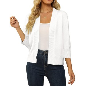 Women's 3/4 Sleeve Cropped Cardigan Sweater Open Front Short Shrugs Cardigans Lightweight Sweaters - 1 of 4
