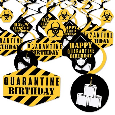 Big Dot of Happiness Happy Quarantine Birthday - Social Distancing Party Hanging Decor - Party Decoration Swirls - Set of 40